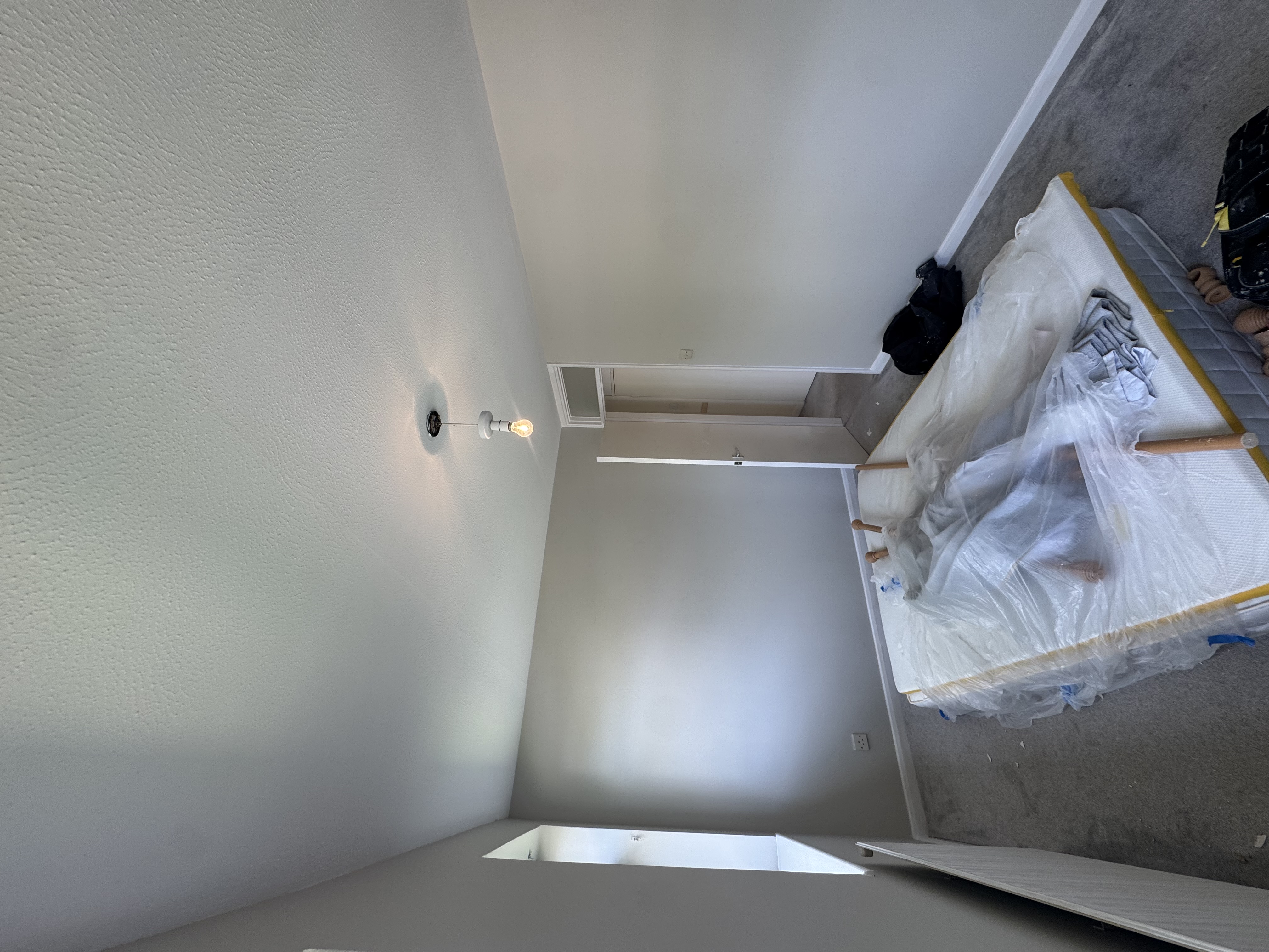 Bedroom with light grey walls