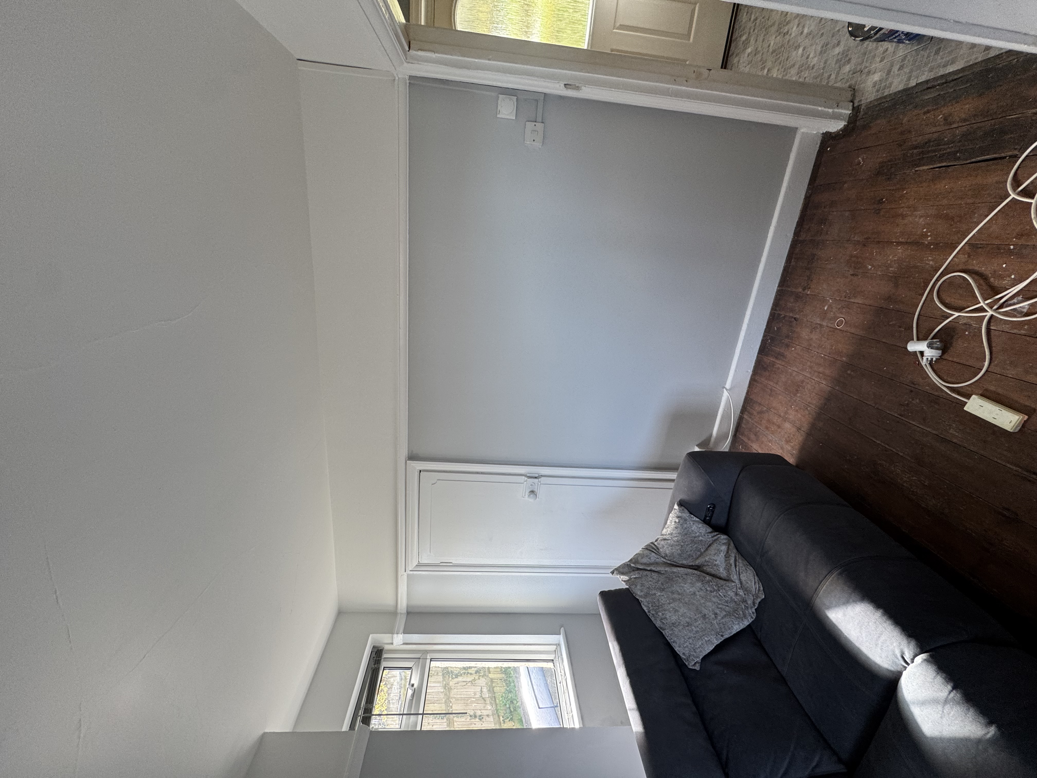 Living room with grey feature wall