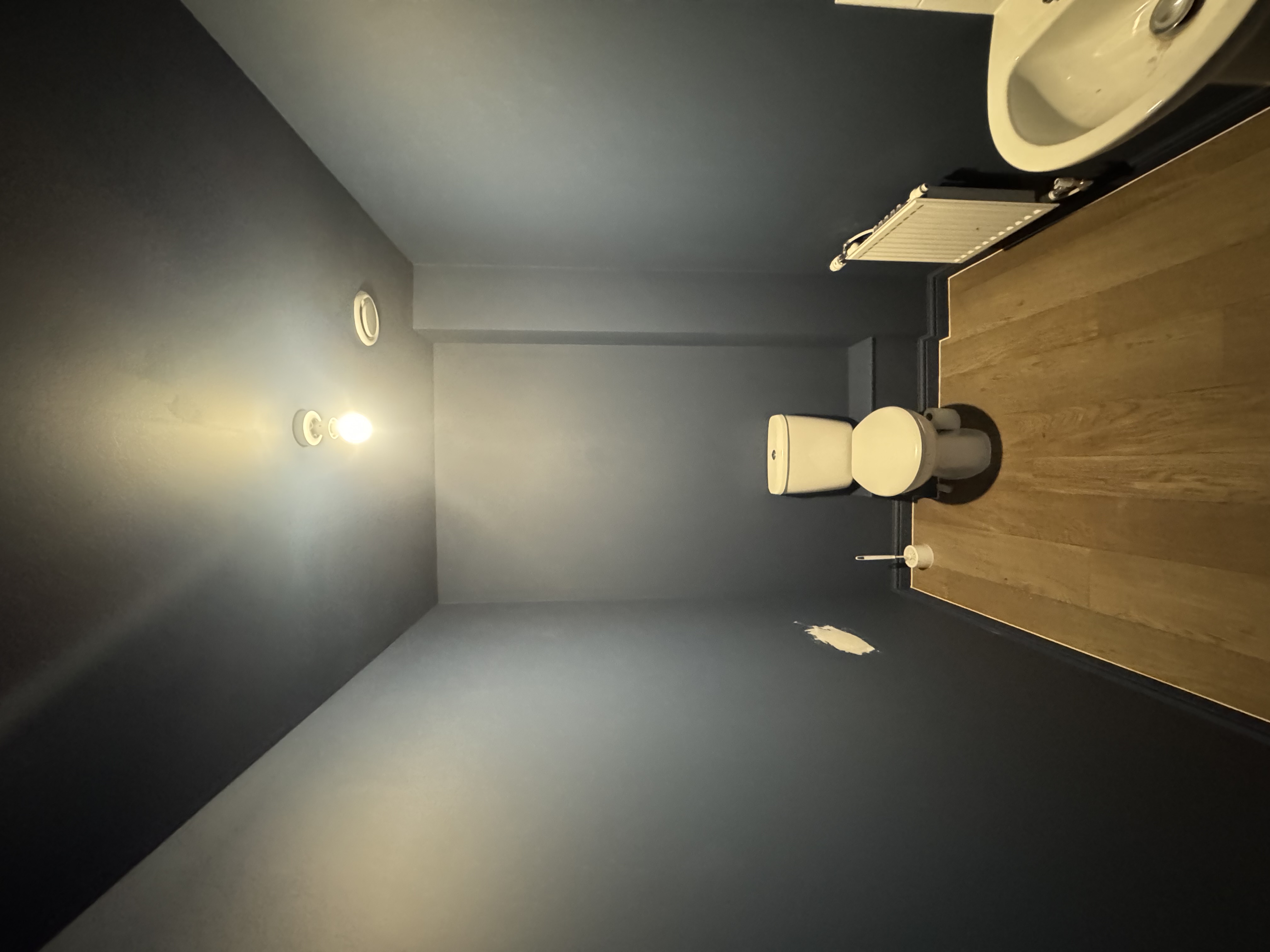 Striking navy blue bathroom by J&R Painting Brighton